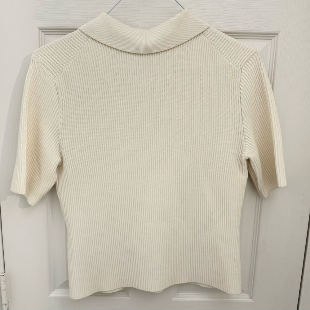 Banana Republic BR Women’s Ribbed Polo Blouse Size Large Cream Heavy Thick - Picture 2 of 4